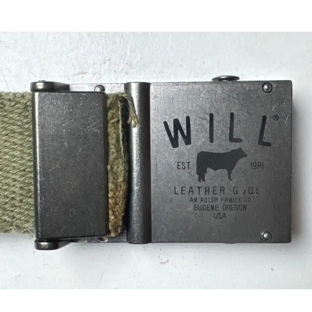 Will Leather Goods Mens Gunner Belt Army Green Leather Buckle Canvas 39 Military